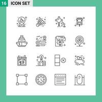 Set of 16 Commercial Outlines pack for cruise usb illumination connector studio lights Editable Vector Design Elements