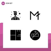 Mobile Interface Solid Glyph Set of 4 Pictograms of boss blueprint people crypto map Editable Vector Design Elements