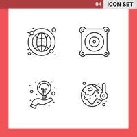 User Interface Pack of 4 Basic Filledline Flat Colors of global hand world wide fan earth day Editable Vector Design Elements