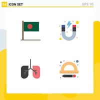 Set of 4 Vector Flat Icons on Grid for asian study country learn lungs Editable Vector Design Elements