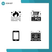 4 Solid Glyph concept for Websites Mobile and Apps burn cell pollution buy phone Editable Vector Design Elements