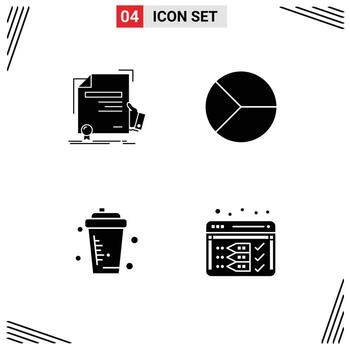 4 Universal Solid Glyphs Set for Web and Mobile Applications certificate pie award chart bottle Editable Vector Design Elements