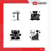 Stock Vector Icon Pack of 4 Line Signs and Symbols for crane group constructing electrical people Editable Vector Design Elements