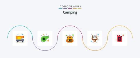 cámping plano 5 5 icono paquete incluso . de viaje. aceite. frasco vector