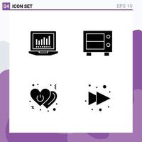 Mobile Interface Solid Glyph Set of 4 Pictograms of laptop power deposit heart arrow Editable Vector Design Elements