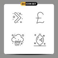 Pack of 4 Modern Filledline Flat Colors Signs and Symbols for Web Print Media such as arrow weather pound sterling journalist fruit Editable Vector Design Elements