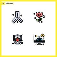 4 User Interface Filledline Flat Color Pack of modern Signs and Symbols of biology security science rose online Editable Vector Design Elements