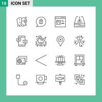 User Interface Pack of 16 Basic Outlines of media chat coding tray email Editable Vector Design Elements