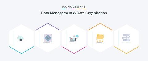 Data Management And Data Organization 25 Flat icon pack including files. backup. matrix. arrows. data vector