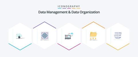 datos administración y datos organización 25 plano icono paquete incluso archivos. respaldo. matriz. flechas datos vector