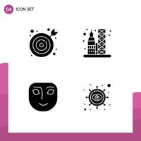 Editable Vector Line Pack of 4 Simple Solid Glyphs of bulls eye happy launch space business Editable Vector Design Elements