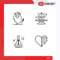 4 User Interface Line Pack of modern Signs and Symbols of head spa public cake heart Editable Vector Design Elements