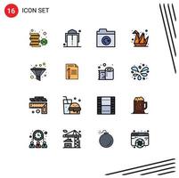 Mobile Interface Flat Color Filled Line Set of 16 Pictograms of funnel analysis folder paper hobbies Editable Creative Vector Design Elements