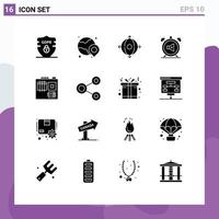 Modern Set of 16 Solid Glyphs Pictograph of computer off business mute alarm Editable Vector Design Elements