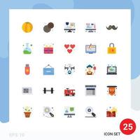 User Interface Pack of 25 Basic Flat Colors of men movember computer hipster web Editable Vector Design Elements