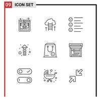 Group of 9 Outlines Signs and Symbols for e up focus direction emojis Editable Vector Design Elements