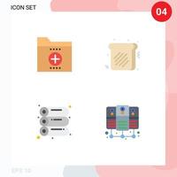 Pictogram Set of 4 Simple Flat Icons of business offset folder sweet database server Editable Vector Design Elements