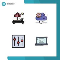 4 Thematic Vector Filledline Flat Colors and Editable Symbols of beach interface cloud arrow user Editable Vector Design Elements