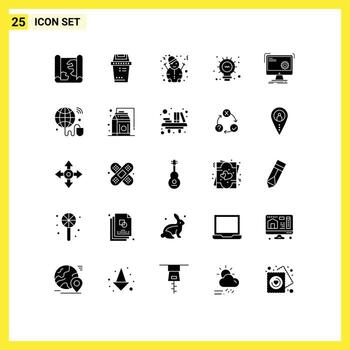 Set of 25 Modern UI Icons Symbols Signs for process computer man command light Editable Vector Design Elements