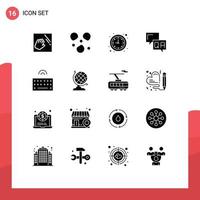 16 User Interface Solid Glyph Pack of modern Signs and Symbols of type hardware clock information communication Editable Vector Design Elements