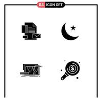 Group of 4 Modern Solid Glyphs Set for branding architecture company night circuit Editable Vector Design Elements