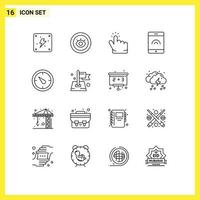 Group of 16 Modern Outlines Set for pin timer finger time touch Editable Vector Design Elements