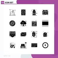 Modern Set of 16 Solid Glyphs and symbols such as circle illustration online design milk Editable Vector Design Elements