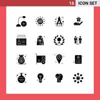 User Interface Pack of 16 Basic Solid Glyphs of ecommerce hand protection gift measure Editable Vector Design Elements