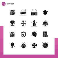 User Interface Pack of 16 Basic Solid Glyphs of repair cup cinema award egg Editable Vector Design Elements