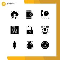 Set of 9 Vector Solid Glyphs on Grid for arrow screen smartphone mouse service Editable Vector Design Elements