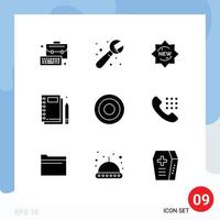 9 Thematic Vector Solid Glyphs and Editable Symbols of basic stationery new notepad jotter Editable Vector Design Elements