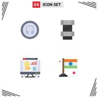 Modern Set of 4 Flat Icons and symbols such as earphone web ui engineering country Editable Vector Design Elements