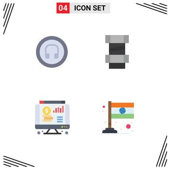 Modern Set of 4 Flat Icons and symbols such as earphone web ui engineering country Editable Vector Design Elements