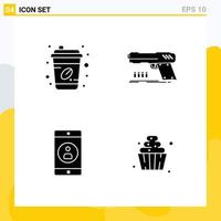 Group of 4 Modern Solid Glyphs Set for coffee application takeout pistol mobile application Editable Vector Design Elements