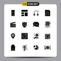 Set of 16 Modern UI Icons Symbols Signs for clapboard action layout lock document Editable Vector Design Elements