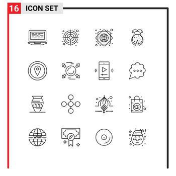 Group of 16 Modern Outlines Set for map gps global infrastructure spring insect Editable Vector Design Elements