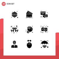 Modern Set of 9 Solid Glyphs Pictograph of camping gear credit card consulting business Editable Vector Design Elements