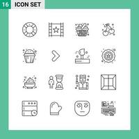 Set of 16 Vector Outlines on Grid for cake food cart cherry items Editable Vector Design Elements