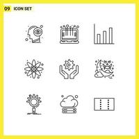 9 Universal Outlines Set for Web and Mobile Applications hold cog finance hands energy Editable Vector Design Elements