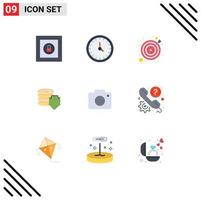 Mobile Interface Flat Color Set of 9 Pictograms of image secure arrow security shield Editable Vector Design Elements