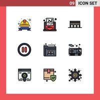Set of 9 Modern UI Icons Symbols Signs for web pause report interface historic Editable Vector Design Elements