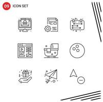 9 Thematic Vector Outlines and Editable Symbols of bath video config design management Editable Vector Design Elements