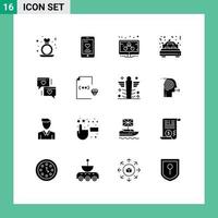 Universal Icon Symbols Group of 16 Modern Solid Glyphs of chat wedding wedding married bed Editable Vector Design Elements