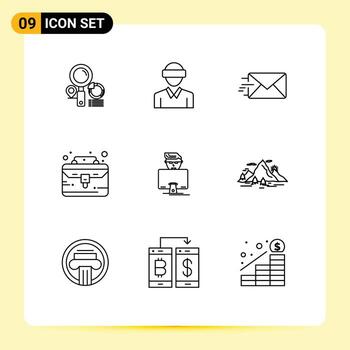 Modern Set of 9 Outlines and symbols such as user thing man portfolio business case Editable Vector Design Elements