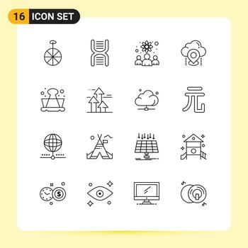 pictograma conjunto de dieciséis sencillo contornos de acortar mapa conocimiento trabajador nube ubicación editable vector diseño elementos