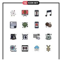 Universal Icon Symbols Group of 16 Modern Flat Color Filled Lines of control music setting key pin Editable Creative Vector Design Elements