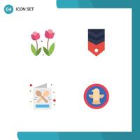 Mobile Interface Flat Icon Set of 4 Pictograms of flora tag rose military coffee shop Editable Vector Design Elements