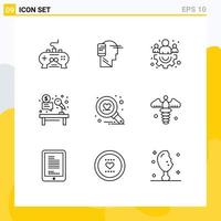 Pack of 9 Modern Outlines Signs and Symbols for Web Print Media such as job desk mobile auction team Editable Vector Design Elements