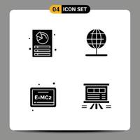 Set of 4 Commercial Solid Glyphs pack for analysis education report stand analytics Editable Vector Design Elements