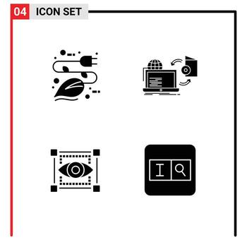 4 Universal Solid Glyphs Set for Web and Mobile Applications electricity publishing plug online view Editable Vector Design Elements